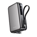 Yesido Dijital Göstergeli 10.000 mAh 22.5W PD Hızlı Şarj Powerbank, USB-C Lightning Kablolu, Siyah