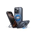 YESIDO iPhone 16 Pro Max Uyumlu Kılıfı MagSafe Destekli 360° Dönen Metal Halka Standlı Mat Renkli Kapak, Siyah, Tek Ebat, 8683140815295