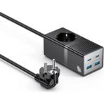 Yesido MC35 2500W 1.5m Ekstra 2 Adet 18W USB ve 2 Adet 20W Type-C Çoklu Çıkışlı Korumalı Priz Uzatıcı - Siyah
