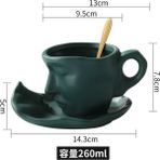 Yeşil 260 ml Yaratıcı Yüz Tasarımı Seramik Kahve Fincanı ve Tabağı Seti Süt Çay Ofis Su Kupaları Çift Öpüşme Kupa Arkadaş Hediye Bardaklar Porselen (Yurt Dışından) - 1 Adet - Renkli - 1 lt
