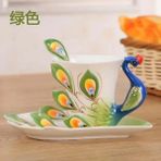 Yeşil Avrupa Tarzı Seramik Kahve Fincanı Yaratıcı Kemik Çini 3D Emaye Porselen Çay Bardağı Tabağı Kaşık Hediye Fincan (Yurt Dışından) - 1 Adet - Renkli - 1 lt