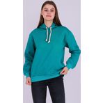 Yeşil Basic Oversize Kadın Kapüşonlu Hoodie 3 iplik Sweatshirt