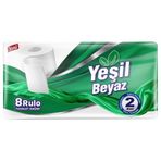 Yeşil Beyaz Çift Katlı 8 Rulo Tuvalet Kağıdı