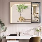 Yeşil Bitki Desenli Dekoratif Boyama Makyaj Aynası Gizli Duvara Monte Ayna Giriş Yolu Oturma Odası Yatak Odası Duvar Sanatı Ev Dekoru için Sürme Özelliği 40X40CM