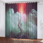 Yeşil Bitkiler Isı Yalıtımlı Çocuk Odası için 2'li Set Opak Perde Halkalı Soğuk Karşıtı ve 3D Baskı Akışı Kaya Tasarımı 117 x 138 cm