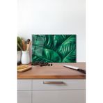Yeşil Büyük Yapraklar Cam Kesme Tahtası Silikon Ayaklı Isıya Kırılmaya Dayanıklı Sunum Kesme Tablası - 30 x 45 cm