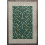 Yeşil Çerçeve Modern Geometrik Etnik Eskitme Desenli Boho Makinada Yıkanabilir Hafif Hav Toz Vermez Leke Tutmaz Kaymaz Taban Dijital Makine Baskı Halı Oturma Odası Salon Yolluk Koridor Mutfak Halısı