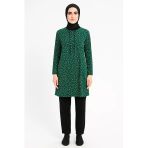 Yeşil Çiçek Desenli Bağcıklı Tunik