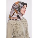 Yeşil Dama Desen Twill İpek Eşarp