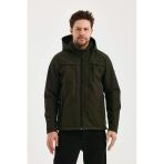 Yeşil Erkek %100 Su Geçirmez İçi Polarlı İç Çepli Çıkartılabilir Kapüşonlu Softshell Mont&Kaban