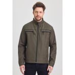 Yeşil Erkek Pamuk Polyester Karışımlı Çift Göğüs Fermuarlı Su ve Rüzgar Geçirmez Mevsimlik&yazlık Mont - 3XL