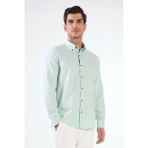 Yeşil Erkek Slim Fit Düz Düğmeli Yaka Uzun Kol Gömlek