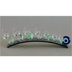 Yeşil Filler Dekoratif Biblo, Füme Plaka Üzerinde, 20cm, Nazar Boncuklu, 7 Fil Figürlü Süs Eşyası