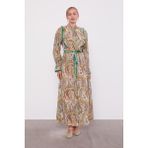 Yeşil Fırfırlı Etnik Desen Elbise - 38