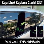 Yeşil Göz Kedi Oto Kapı Sticker 2Li Sağ Sol Kapı Direk İçin Folyo Kaplama - Tuning Modifiye Görünüm