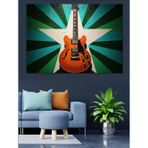 Yeşil Işıklı Rock Gitarı Dekoratif Kanvas - Mdf Ahşap Tablo