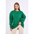 Yeşil Kadın Pamuklu Oversize Basic Bisiklet Yaka Sweatshirt