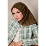 Yeşil Kareli Twill İpek Eşarp