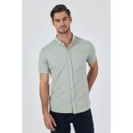 Yeşil Kısa Kol Düz Örme Düğmeli Yaka Pamuklu Slim Fit Gömlek 1004250155