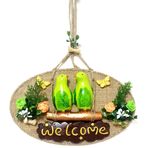 Yeşil Kuşlu Welcome Yazılı El Yapımı Kapı Süsü