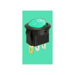 Yeşil Mini (S) Yuvarlak Tekli Işıklı 3 Ayaklı Anahtar On/off Switch 3p
