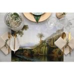 Yeşil Orman Manzaralı Kumaş Amerikan Servis 4'lü Set (Keten, Ulusl. Yıkama ve Solmama Sertifikası) - 35 x 50 cm - Çok Renkli