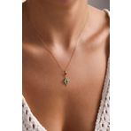 Yeşil Oval Taşlı Kutup Yıldızı Kilitli Charm Kolye