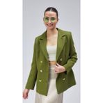 Yeşil Oversize Astarlı Kruvaze Blazer Kadın Ceket - Haki