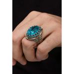 Yeşil Paraiba Taşlı Zorbey 925 Gümüş Erkek Yüzük