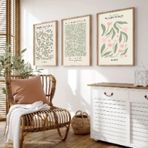 Yeşil Pembe Adaçayı Çiçek Duvar Sanatı Baskıları Botanik Modern Sanat Tuval Posterler Nötr Çiçekli Duvar Dekoru Galeri Duvar Dekoru 70x100cmx3 Çerçeve