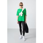 Yeşil Penye Modal Yumuşak Tuşeli Oversize Fit Basic Kadın T-Shirt- 97285
