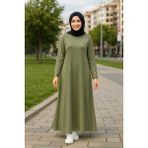Yeşil Penye Tesettür Elbise Yan Cepli 125 cm Uzun Rahat Kesim Günlük Elbise - 40