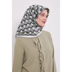 Yeşil Petek Baskılı Twill İpek Eşarp
