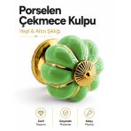 Yeşil Porselen Gold Metal Renk Düğme Kulp Mobilya Çekmece Dolap Kulpu Kulbu Kulpları (1 Adet)
