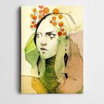 Yeşil Renkler ve Kadın Çizimi Dekoratif Kanvas Tablo 35 x 50 CM