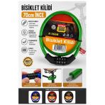 Yeşil Şifreli Bisiklet Kilidi 70 Cm İnce 1 Adet K-3668 Çelik Halat Plastik Kaplamalı Bisiklet Kiliti Scooter Kapı Şifreli