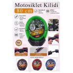 Yeşil Şifreli Motosiklet Kilidi 80 Cm 1 Adet K-3682 Çelik Halat Plastik Kaplamalı Bisiklet Kiliti Motorsiklet Scooter