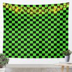 Yeşil Siyah Ekose Duvar Halıları S Boyutu Sulu Boya Süslü Duvar Örtüsü Yatak Odası için Geometrik Izgara Patchwork Gingham Duvar Askısı Çocuklar için Sanat