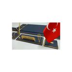 Yeşil Sümen Promosyon Lacivert Ve Gold 3 Kademeli Kişiye Özel İsimlikli Lüks Tasarım Sümen Ve Makam Takımı