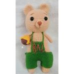 Yeşil Tulumlu Ballı Ayıcık Amigurumi Organik Oyuncak