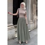 Yeşil Vual Kumaş Basic Kadın Uzun Boy Kadın Etek MG2366