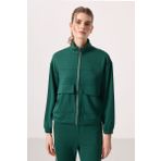 Yeşil Yumuşak Dokulu Dik Yaka Oversize Kargo Cepli Kadın Crop Top Sweatshirt - 97301