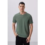 Yeşil Yüzeyi Dokulu Rahat Form Basic Erkek T-Shirt - 88436