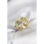 Yeşil Zirkon Taşlı Gold Renk Vintage Kadın Yüzük - Tj-Byk4084