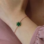 Yeşil Zirkon Taşlı Lotus Çiçeği Rose Gold Kaplama Gümüş Bileklik
