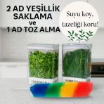 Yeşillik Saklama Kabı 2 Ad 2900Ml + 1 Ad Toz Alma Saklama Kab Maydonoz,Dereotu,Tere Roka Yeşillik