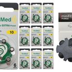 YesMed Extra Power 10 Numara İşitme Cihazı Pili (10 Paket x 6 Adet = 60 Adet Pil) + HEDİYE YesMed miniFit ProWax Filtre