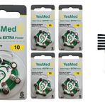 Yesmed Extra Power 10 Numara Işitme Cihazı Pili (5 Paket x 6 Adet = 30 Adet Pil) + Hediye Mıknatıslı Işitme Cihazı Temizleme Fırçası