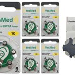 YesMed Extra Power 10 Numara İşitme Cihazı Pili (5 Paket x 6 Adet = 30 Adet Pil) + HEDİYE YesMed ProWax Filtre
