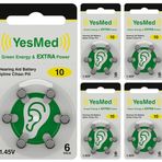 YesMed Extra Power 10 Numara İşitme Cihazı Pili (5 Paket x 6 Adet = 30 Adet Pil)